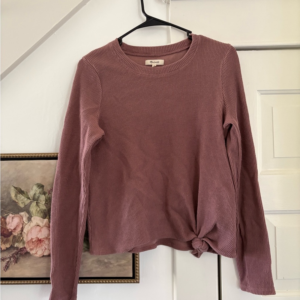 Madewell Mauve Ribbed Long-Sleeve Top with Side Knot